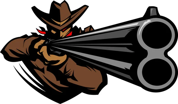 Cowboy Mascota Apuntar escopeta Vector Ilustración — Vector de stock