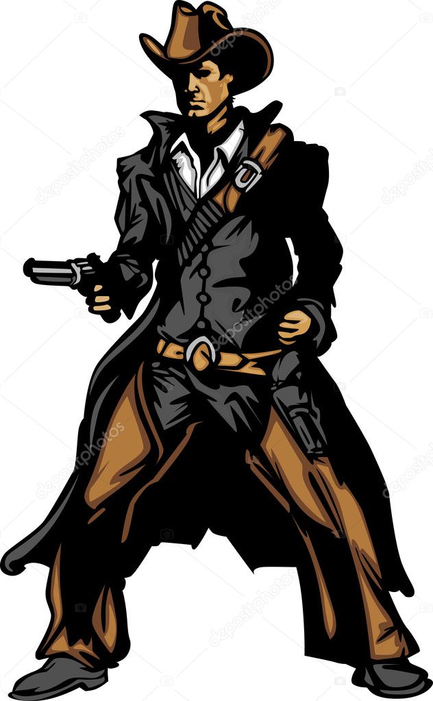 Cowboy Mascot Aiming Gun Vector Illustration