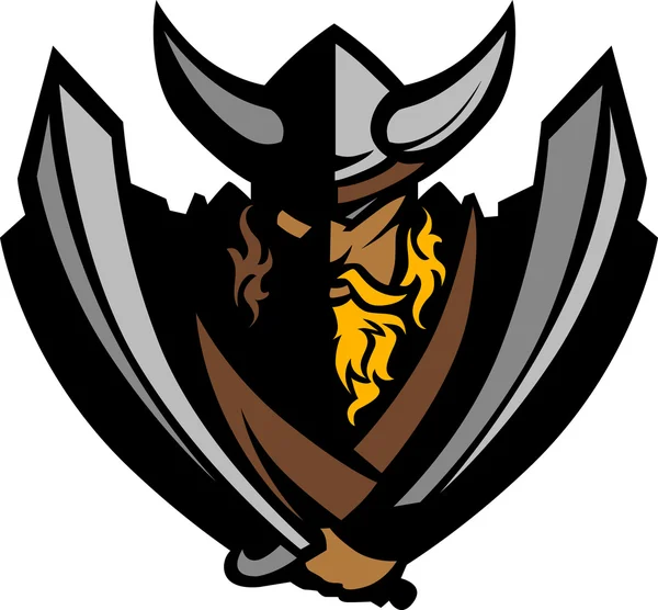 Viking Norseman Mascot Graphic with Helmet and Swords — Stock Vector