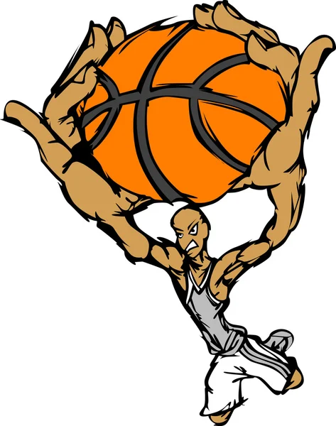 バスケット ボールのベクトル図の液体につけるバスケット ボール プレーヤー漫画 — ストックベクタ