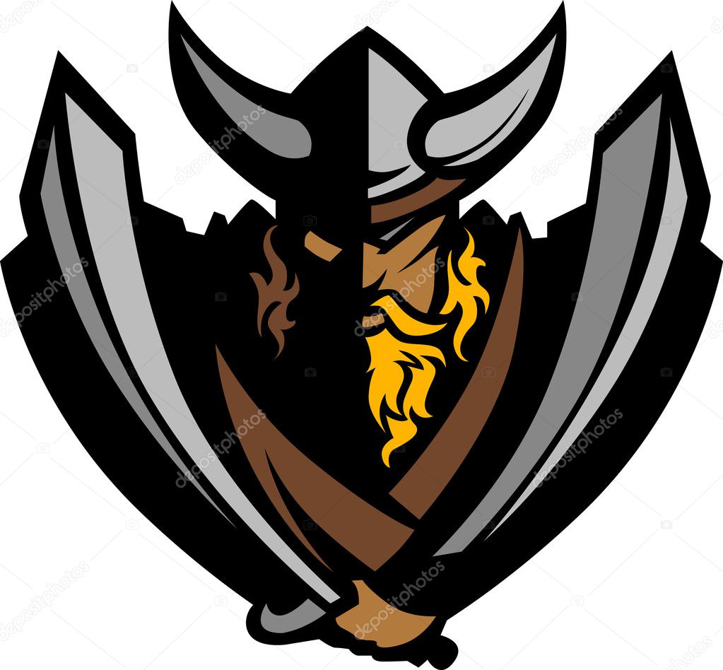 Viking Norseman Mascot Graphic with Helmet and Swords
