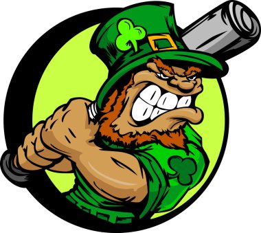 St. Patricks Day Leprechaun Holding Baseball Bat clipart