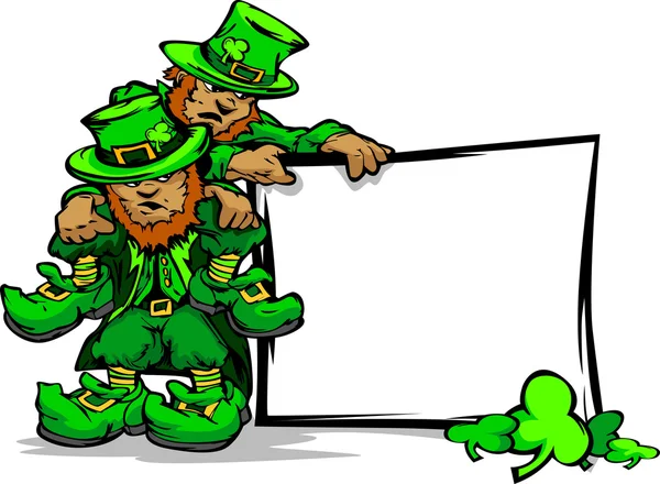 St. Patricks Day Leprechauns Holding Sign - Stok Vektor