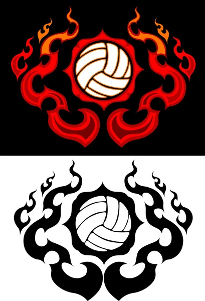 Volleyball with Flaming Border Tattoo Vector Illustration — Stok Vektör