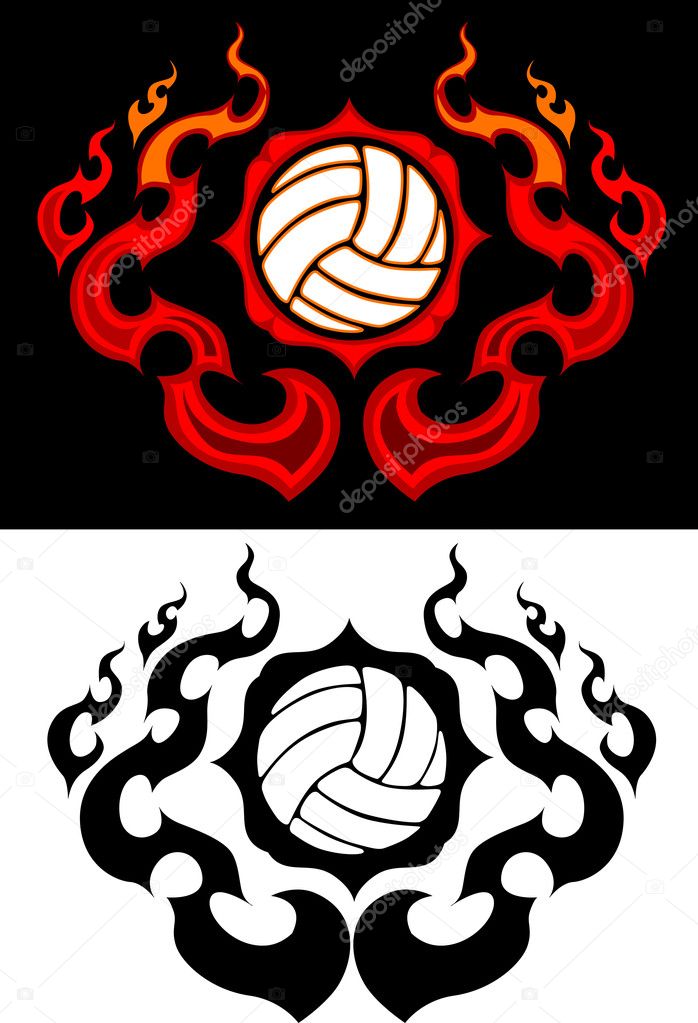 Volleyball with Flaming Border Tattoo Vector Illustration Stock Vector ...