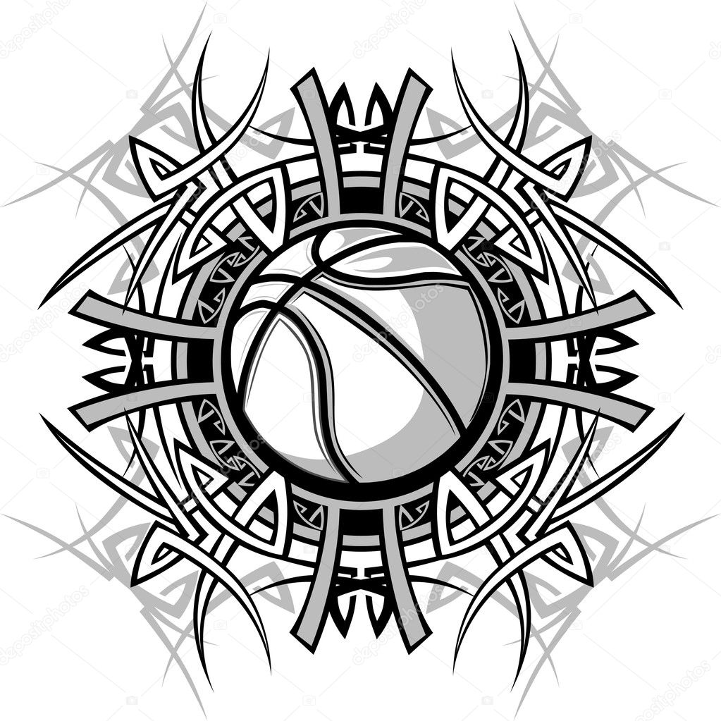Basketball with Tribal Borders Vector Graphic Image