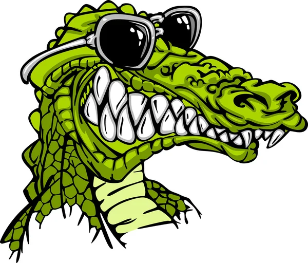 鳄鱼或短吻鳄戴着太阳镜的吉祥物卡通 — 图库矢量图片