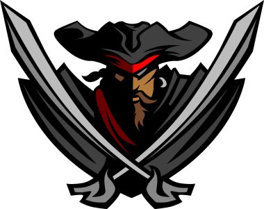 Pirate Mascot with Swords and Hat Graphic Vector Illustration clipart