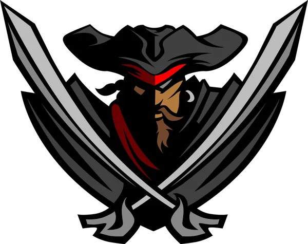 Mascota Pirata con Espadas y Sombrero Gráfico Vector Ilustración — Vector de stock