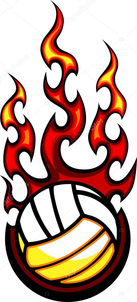 Volleyball Flaming Ball Vector Illustration