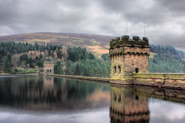 Derwent reservoir baraj bir bulutlu gökyüzü altında