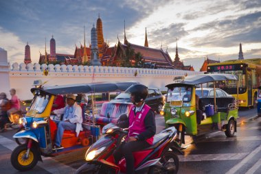 Bangkok-Dec 8:Traffic jam in front of Grand Palace opened for to clipart