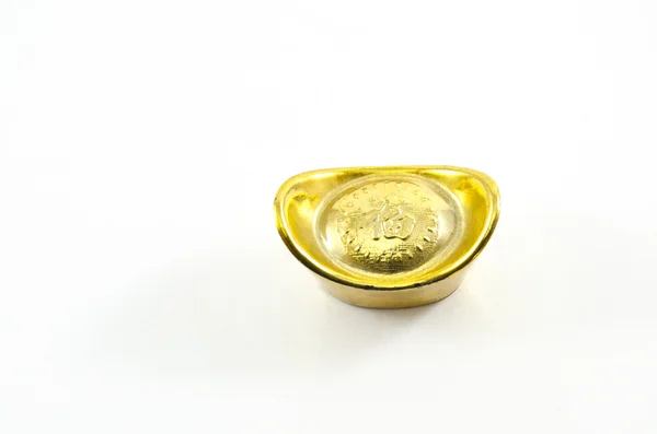 Chinese new year ornament--gold ingot,isolated on white backgrou — Stock Photo, Image