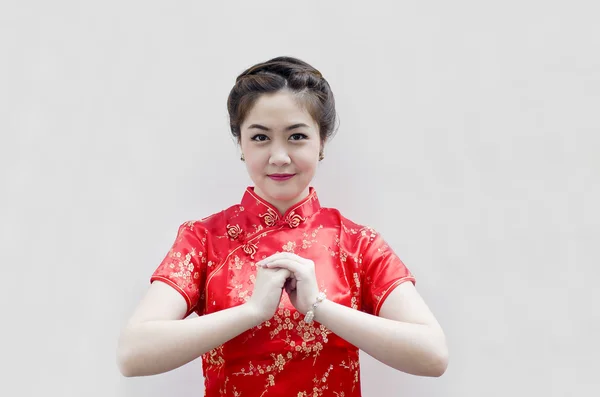 Šťastný čínský Nový rok. krásná asijská žena s gesto co — Stock fotografie