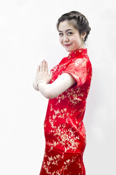 Happy kinesiska nyåret. vacker asiatisk kvinna med gest av co — Stockfoto