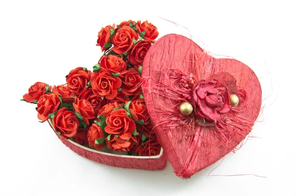Red heart box with rose — Stock Photo, Image
