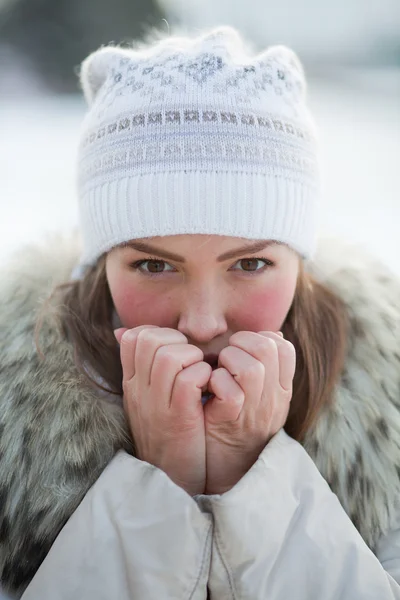 Gadis di alam di musim dingin — Stok Foto