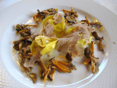 Capon stuffed tortellini with mushrooms and white truffle clipart