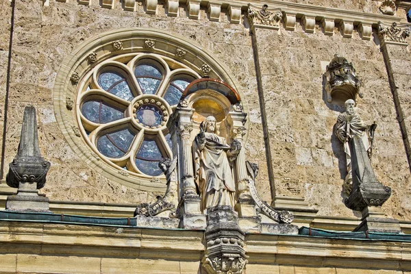 stock image Church architectural detail - window and saint statue