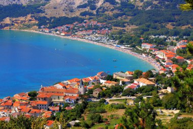 Adriatic Town of Baska aerial panorama clipart