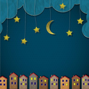 Paper town at night clipart