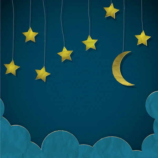 Lune et étoiles en papier — Image vectorielle