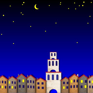 Geceleri eski kağıttan yapılmış townscape