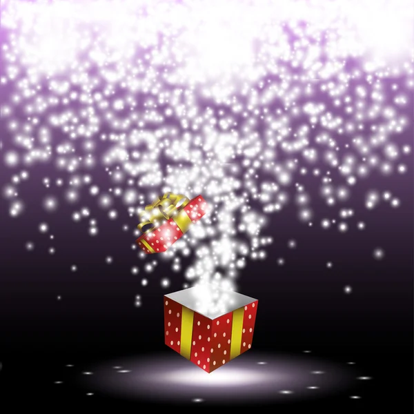 Caja de regalo roja con fuegos artificiales — Archivo Imágenes Vectoriales