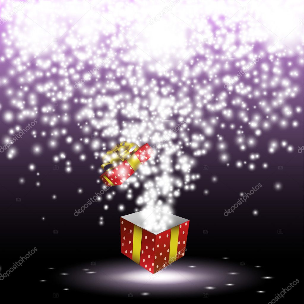 Red gift box with fireworks