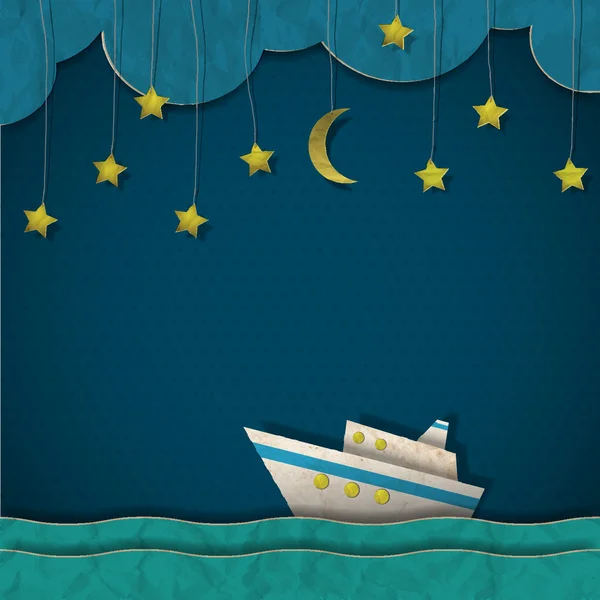 Paper cruise liner at night — Stock Vector