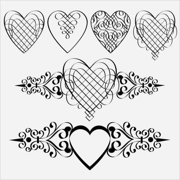 Calligraphic hearts — Stock Vector