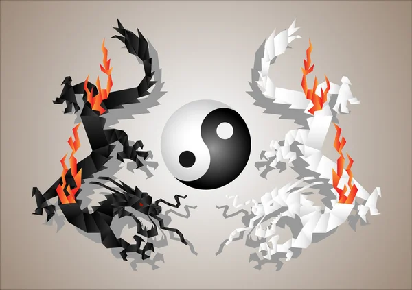 Dragons origami yin and yang — Stock Vector