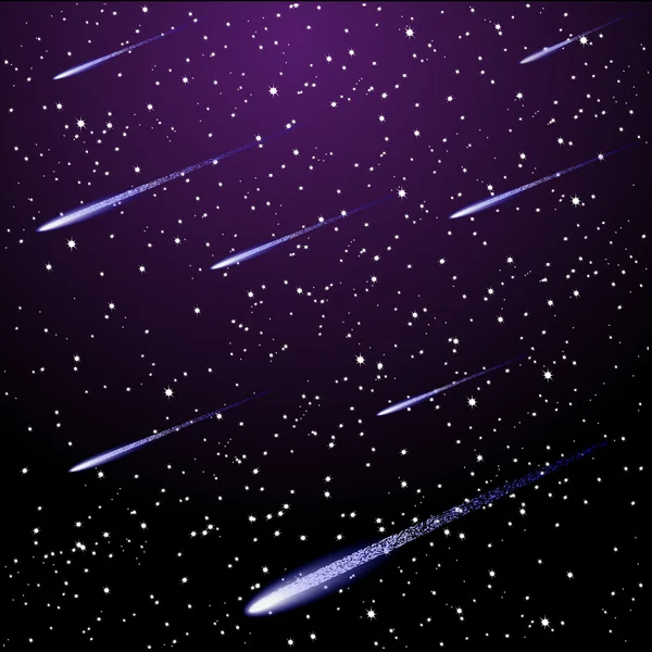Céu estrelado noite com chuva de meteoros — Vetor de Stock