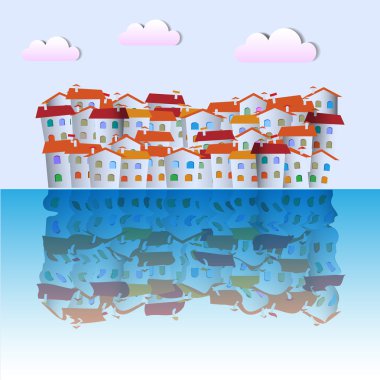 Little town near ocean clipart