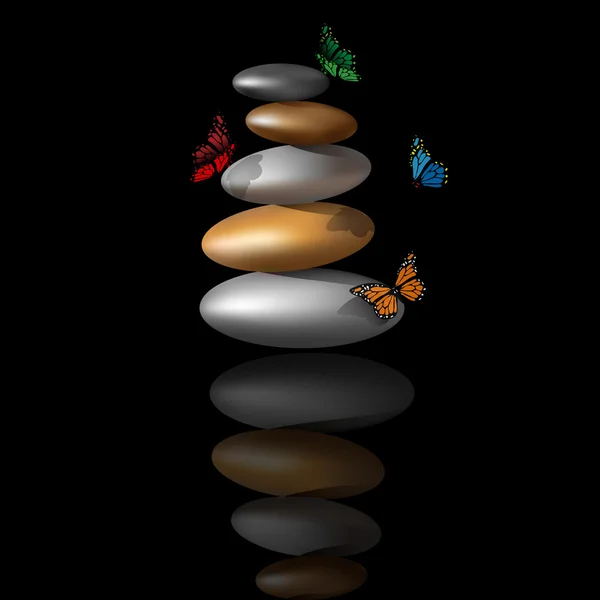 Zen kamenná věž s motýly — Stockový vektor