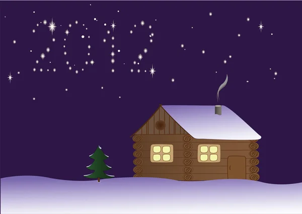 冬天的夜晚景观木屋与数量"2012 年" — 图库矢量图片