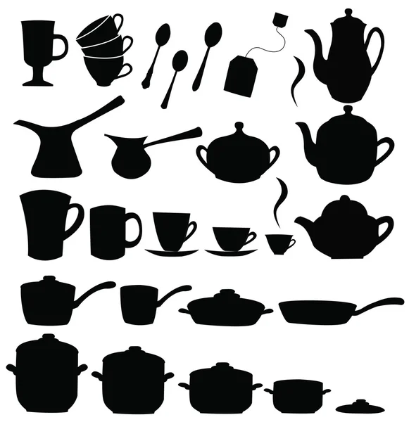 Té, café y juegos de ollas — Archivo Imágenes Vectoriales