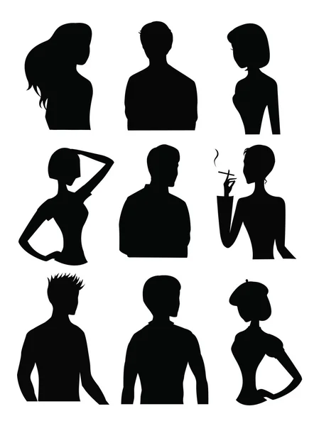 9 silhouetten van mannen en vrouwen — Stockvector