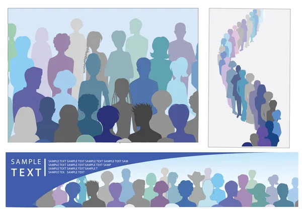 Set of illustrations with crowd — Stock Vector