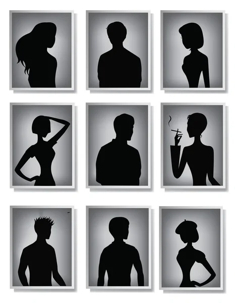 9 Silhouettes of men and women — Stock Vector