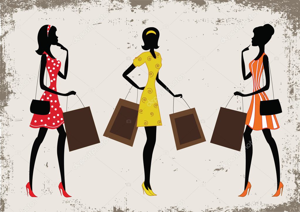 Silhouettes of a women shopping