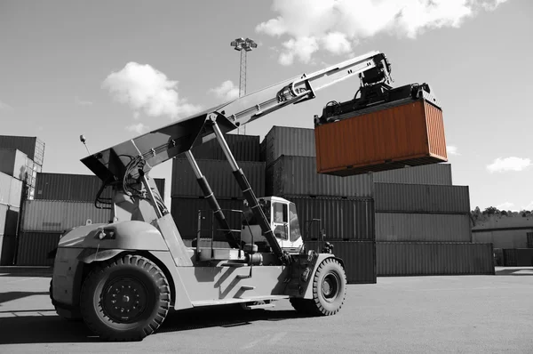 stock image Forklift and cargo container