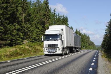 Truck on scenic forest road clipart