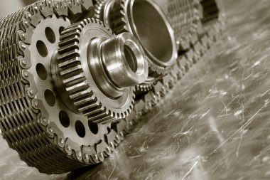 Gear wheels and timing chain clipart