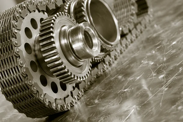 Gear wheels and timing chain — Stock Photo, Image