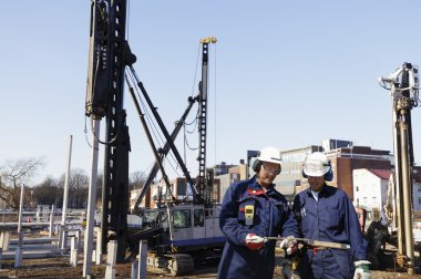 Workers and construction site clipart