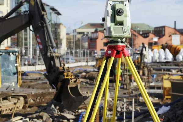 Geodesy measuring inside building site — Stock Photo, Image