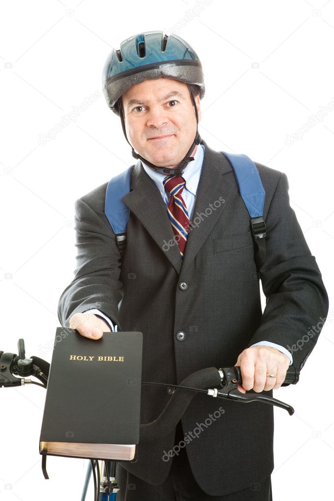Stock Photo of Christian Bicycle Missionary