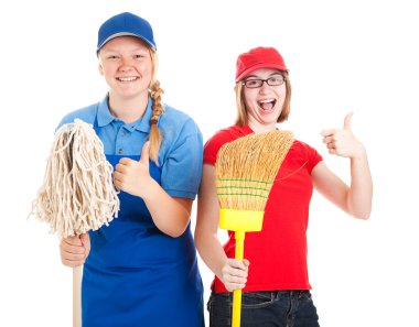 Stock Photo of Enthusiastic Teen Workers - Thumbs Up clipart