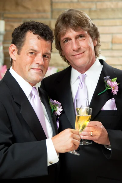 Casal gay na recepção do casamento — Fotografia de Stock